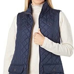 Tommy Hilfiger Women's Quilted Zip Vest Navy Diamond Puffer Fall Layering Sz XL
